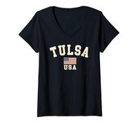 Femme Drapeau américain Tulsa Vintage Oklahoma Cool Souvenir rétro T-Shirt avec Col en V