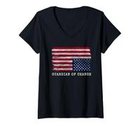 Femme Drapeau américain Vieilli à l'envers Guardian of Change T-Shirt avec Col en V