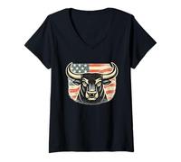 Femme Drapeau américain Vintage Bull Head USA T-Shirt avec Col en V