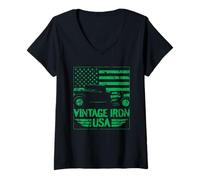 Femme Drapeau américain Vintage Iron USA Hotrod - Motif Vieilli T-Shirt avec Col en V