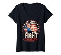 Femme Drapeau américain vintage No Kings Fight Oligarchy Femme Fille T-Shirt avec Col en V