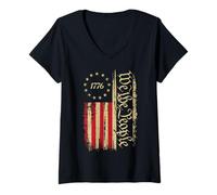 Femme Drapeau Américain Vintage 'Nous Le Peuple' T-Shirt avec Col en V