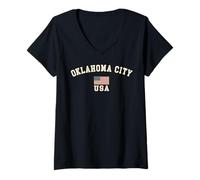 Femme Drapeau américain vintage Oklahoma City USA cool souvenir rétro T-Shirt avec Col en V