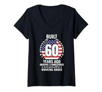 Femme Drapeau américain Vintage pour 60e Anniversaire T-Shirt avec Col en V