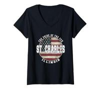 Femme Drapeau américain Vintage St Charles Illinois T-Shirt avec Col en V