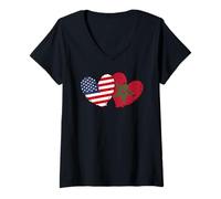 Femme Drapeau Amérique Maroc Cœurs Américain Maroc T-Shirt avec Col en V