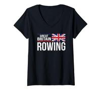 Femme Drapeau Anglais de la Grande-Bretagne rameur, rameur, crâne d'équipage de Course T-Shirt avec Col en V