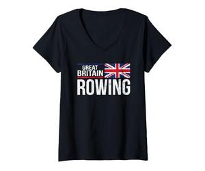 Femme Drapeau Anglais de la Grande-Bretagne rameur, rameur, crâne d'équipage de Course T-Shirt avec Col en V