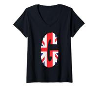 Femme Drapeau Anglais Lettre G Patch Style Initiale Design Graphique T-Shirt avec Col en V