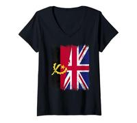 Femme Drapeau Angola UK Heritage angolais Britannique T-Shirt avec Col en V