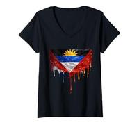 Femme Drapeau Antigua-et-Barbuda T-Shirt avec Col en V