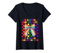 Femme Drapeau Arc-en-Ciel Gay Pride LGBTQ Be Careful Who You Hate T-Shirt avec Col en V
