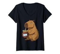 Femme Drapeau Argentin Capybara Yerba Mate Mignon Capybara Argentine T-Shirt avec Col en V