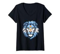 Femme Drapeau Argentine Couleurs Tête de Lion T-Shirt avec Col en V