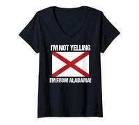 Femme Drapeau avec Citation « I'm Not Yelling from Alabama » T-Shirt avec Col en V