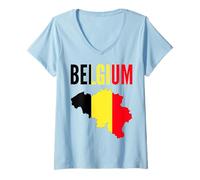 Femme Drapeau Belge Fierté Nationale T-Shirt avec Col en V