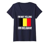 Femme Drapeau Belge « I'm Not Yelling » T-Shirt avec Col en V