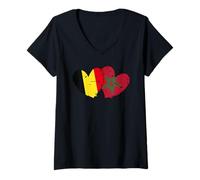 Femme Drapeau Belgique Maroc Cœurs Amitié Belge Maroc T-Shirt avec Col en V
