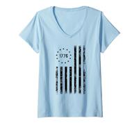 Femme Drapeau Betsy Ross Vieilli 1776 T-Shirt avec Col en V