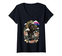 Femme Drapeau Bisexuel Bi Pride Coquette Catholique Sacré Floral T-Shirt avec Col en V