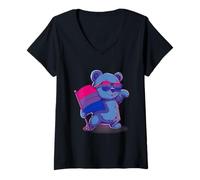 Femme Drapeau bisexuel ours LGBTQ Bisexuel Pride Bisexualité Bi Drapeau T-Shirt avec Col en V
