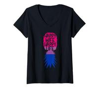 Femme Drapeau bisexuel Upside Down Ananas Wife Swinger T-Shirt avec Col en V