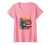 Femme Drapeau Boricua Pride de Porto Rico pour Enfants T-Shirt avec Col en V, Rose, L