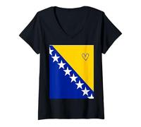 Femme Drapeau Bosnie-Herzégovine Bosnie-Herzégovine Cœur Fier Patrimoine T-Shirt avec Col en V