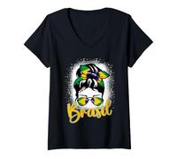 Femme Drapeau Brésil Vintage Brésil Patriotique Brésil Pride T-Shirt avec Col en V