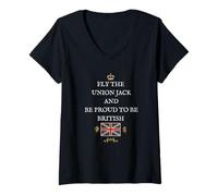 Femme Drapeau Britannique Britannique pour protéger Le Drapeau de l'Union Jack T-Shirt avec Col en V