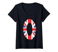 Femme Drapeau Britannique Lettre O Initiale Graphique Vieilli T-Shirt avec Col en V