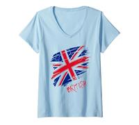 Femme Drapeau Britannique Union Jack Style Grunge Streetwear pour Femme T-Shirt avec Col en V