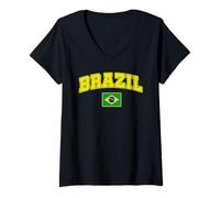 Femme Drapeau Cadeau Brésil Ventilateur Brésil Vintage Samba T-Shirt avec Col en V