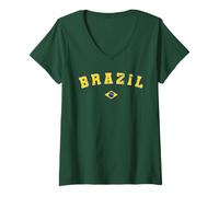 Femme Drapeau Cadeau Brésil Ventilateur Brésil Vintage Samba T-Shirt avec Col en V
