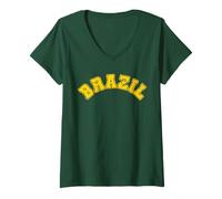 Femme Drapeau Cadeau Brésil Ventilateur Brésil Vintage Samba T-Shirt avec Col en V