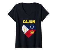 Femme Drapeau cajun en forme de cœur gribouillé - Proud Louisiana Cajun Heritage T-Shirt avec Col en V