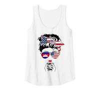 Femme Drapeau Cambodgien Américain Café Mama Girl Sister Cambodge USA Flag Débardeur
