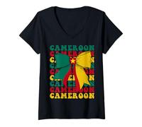 Femme Drapeau Cameroun Pride Coquette Nœud T-Shirt avec Col en V