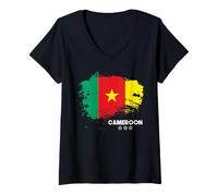 Femme Drapeau Cameroun vintage patriotique T-Shirt avec Col en V