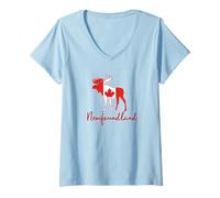 Femme Drapeau canadien de Terre-Neuve Canada avec feuille d'érable T-Shirt avec Col en V
