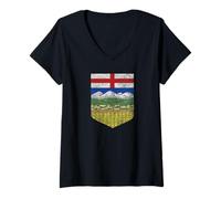 Femme Drapeau Canadien Edmonton Calgary de l'Alberta T-Shirt avec Col en V