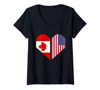 Femme Drapeau Canadien États-Unis Amitié Coeur Canada T-Shirt avec Col en V