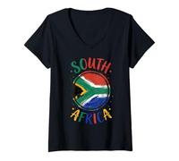 Femme Drapeau Cercle Afrique du Sud Vieilli Grunge Brush T-Shirt avec Col en V