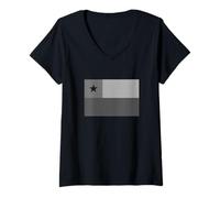 Femme Drapeau Chili Noir et Blanc Chilien Minimaliste Chileno T-Shirt avec Col en V