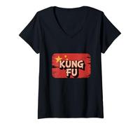 Femme Drapeau Chinois King Fu Meme Chinois Kung Fu T-Shirt avec Col en V