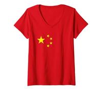 Femme Drapeau Chinois Pride Patriot Stars T-Shirt avec Col en V