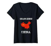 Femme Drapeau Chinois Vieilli Guangzhou Pride T-Shirt avec Col en V