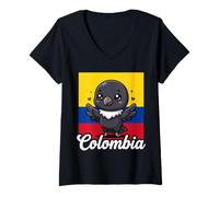 Femme Drapeau Colombie Kawaii Andin Condor T-Shirt avec Col en V