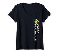 Femme Drapeau Congo-Brazzaville Vertical T-Shirt avec Col en V