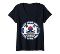Femme Drapeau Corée du Sud Temple Coréen de Séoul T-Shirt avec Col en V
